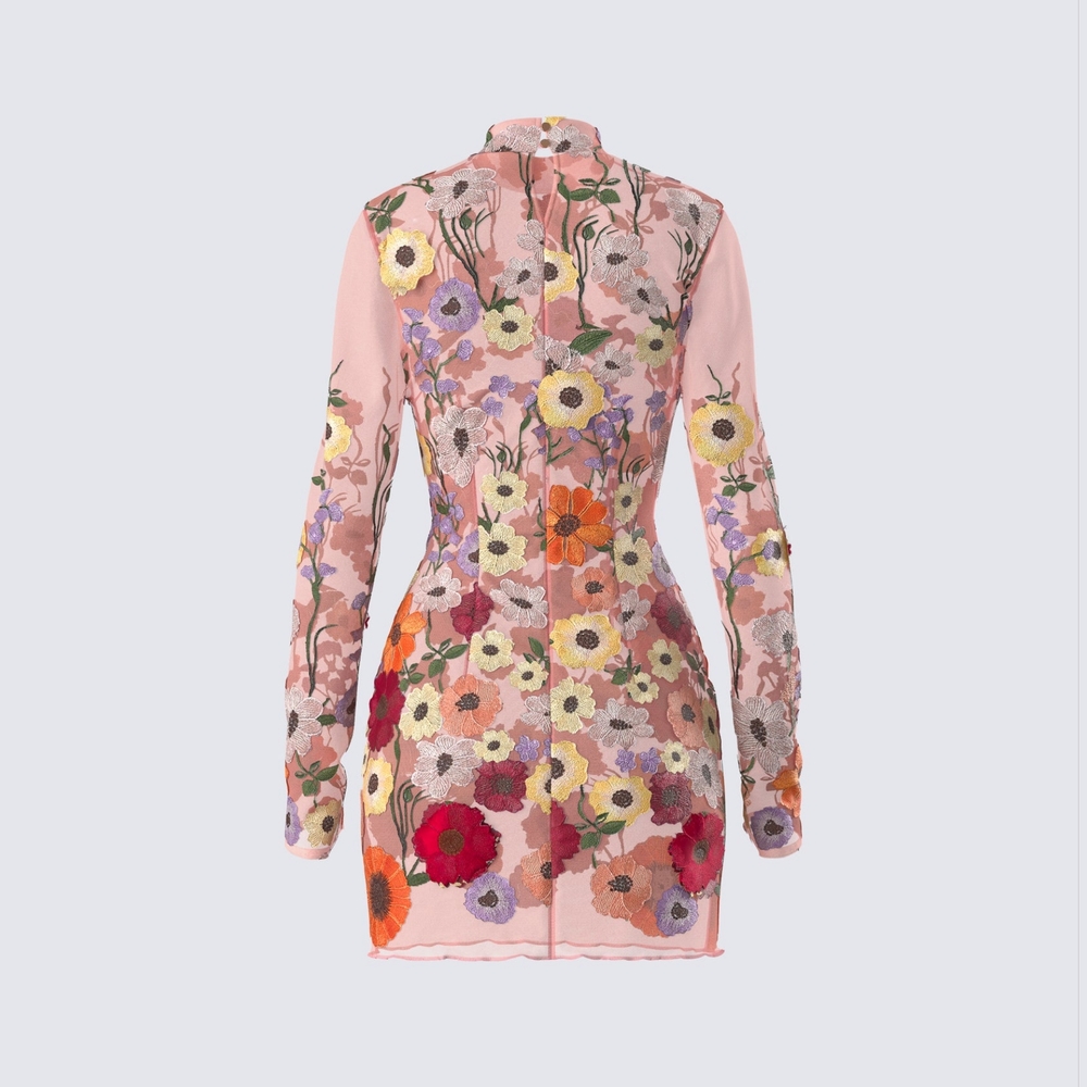 Finesse Flora Flower Long Sleeve Sheer Mini Dress, Size 1X - Picture 2 of 11